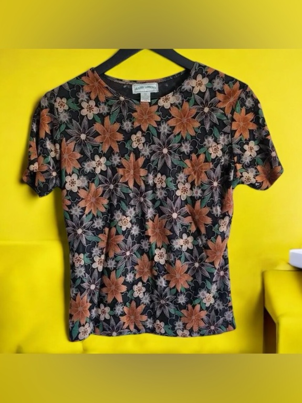 🏅 Black Floral Short-Sleeve Tee with Orange Blooms